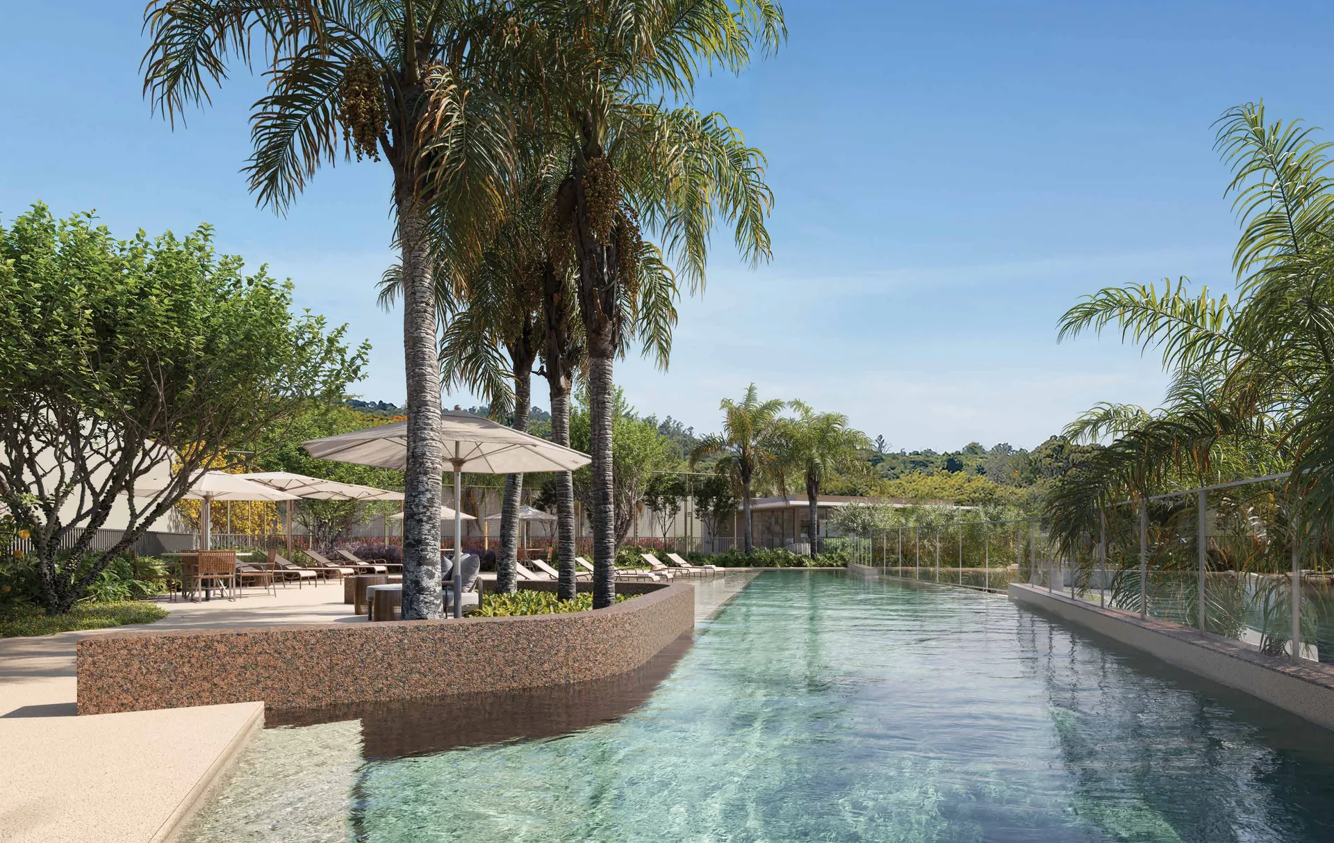 Piscina-praia com raia de 25 metros do Casa da Mata