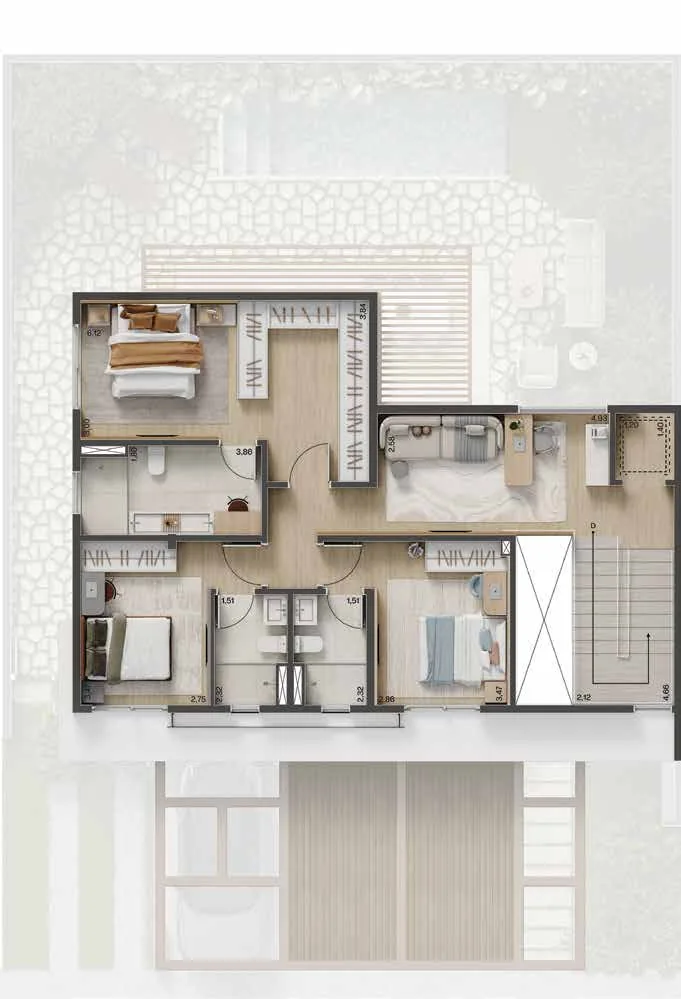 Planta baixa Casa Petra 216m², pavimento superior, opção 3 suítes